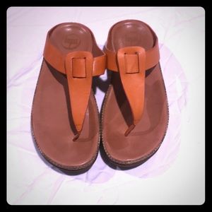 Orange Leather Fit Flop Sandals